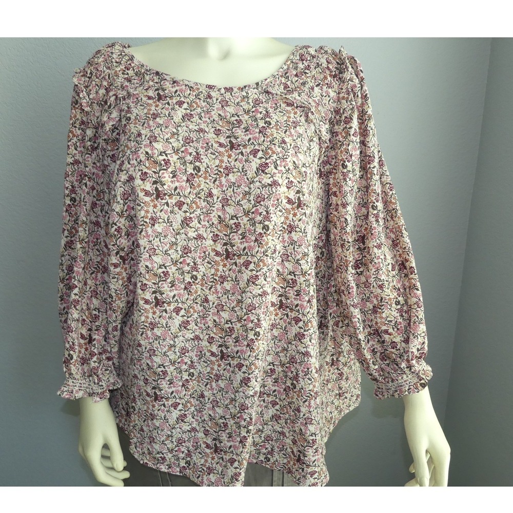 Max Studio Women 2X Floral Blouse Ruffle Shoulder Cuff Top NWT Office Casual